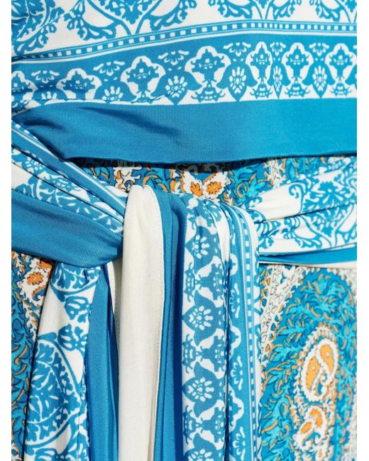 Etro Blue Patterned Tie-Waist Maxi Dress