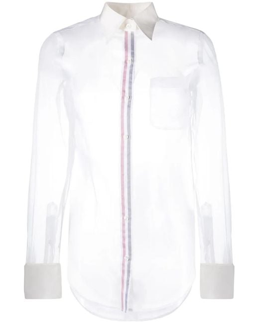 Thom Browne White Rwb-Placket Transparent Silk Shirt