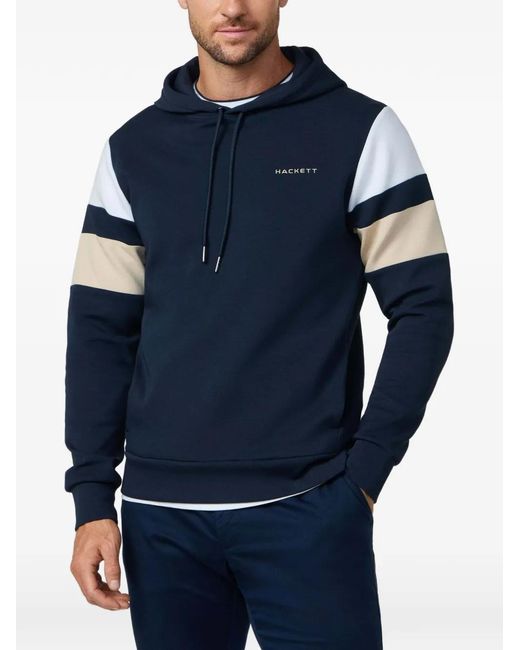 Hackett Blue Resort Stripe-Detail Hoodie for men