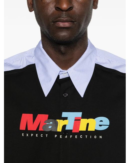 Martine Rose ポロシャツ ブラック Martine Rose メンズ ブラック ストライプ ロゴ ポロシャツの通販はau