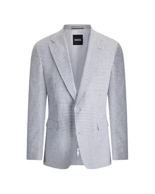 Boss Blue Slim-Fit Blazer With Pepita Houndstooth Pattern for men