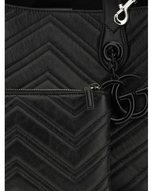 Gucci Black Medium Gg Marmont Leather Tote Bag