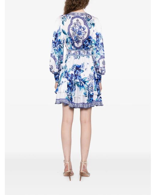 Vestido con volantes y botones Camilla de color Blue