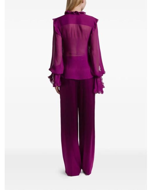 Alberta Ferretti Purple Ruffled Silk Blouse