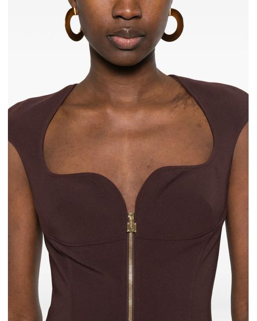 Elisabetta Franchi Brown Zip-Up Midi Dress