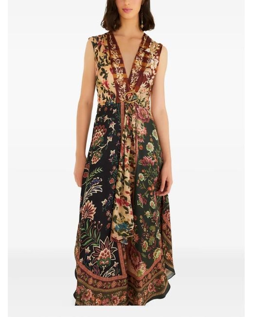Farm Rio Black Floral Print Belted Maxi Dress