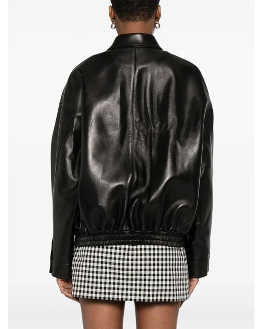Miu Miu Black Logo-Appliqué Leather Jacket