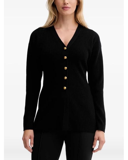 Isabelle Blanche Black Button-Up V-Neck Cardigan