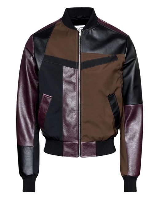 MM6 by Maison Margiela Black Leather-Paneled Bomber Jacket for men