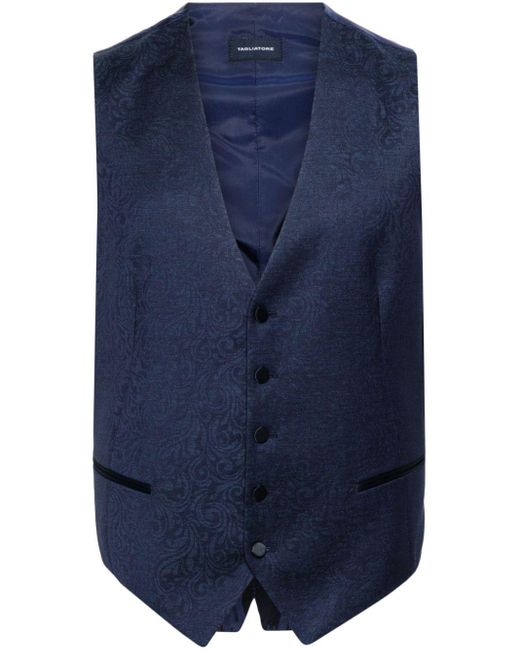 Tagliatore Blue V-neck Button-down Waistcoat for men