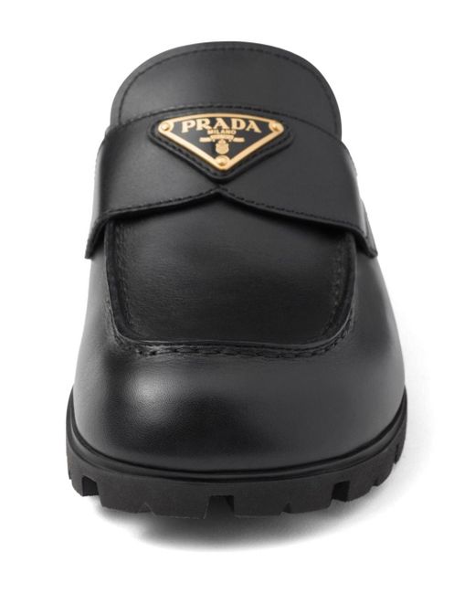 Prada Black Triangle-Logo Leather Mules