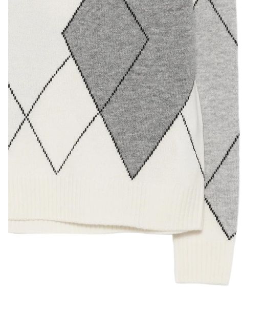 Seventy White Argyle-Pattern Roll-Neck Sweater