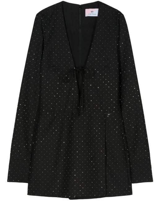 Chiara Ferragni Black Rhinestone-Embellished Gabardine Playsuit