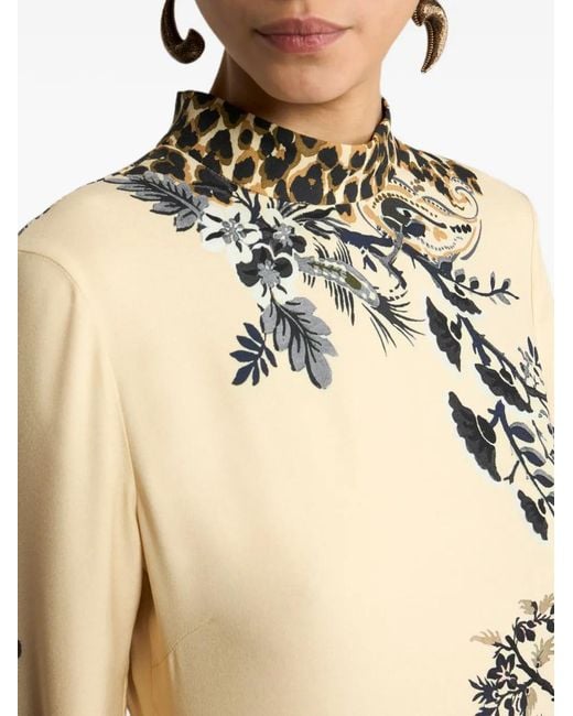 Etro White Envers Satin Mini Dress With Front Print And Leopard Motif