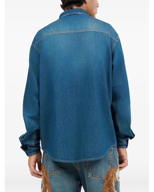 Roberto Cavalli Blue Tiger-Appliqué Shirt for men