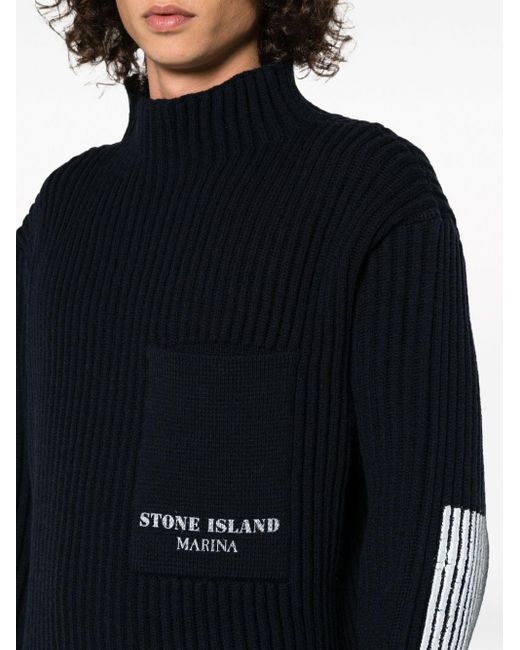 Pull en laine vierge à design nervuré Stone Island pour homme en coloris Black