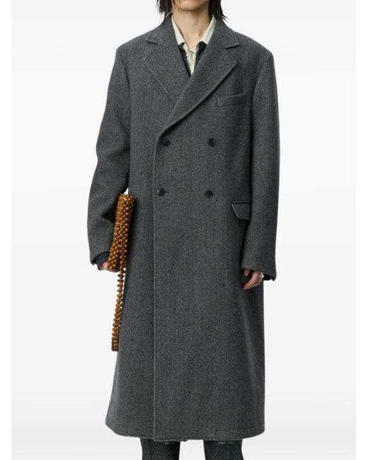 mfpen Gray Herringbone Double-Breasted Coat