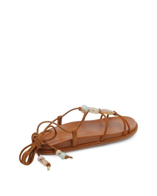 Stuart Weitzman Brown Beaded Wrap Sandals