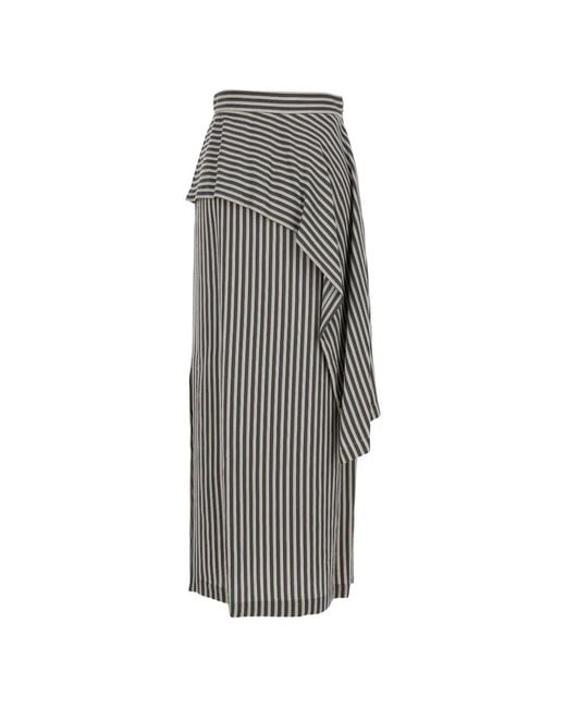 Tela Gray Striped Midi Skirt