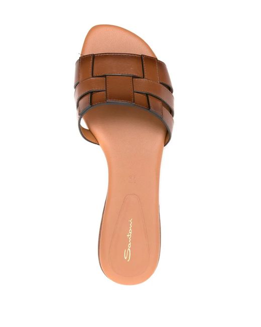Santoni Brown Open-Toe Flat Slides