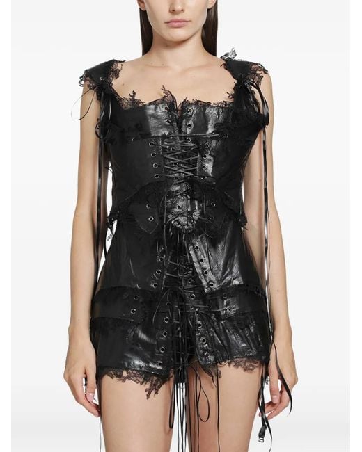 DREAMING ELI Black Intellectual Libertine Lace-Trimmed Mini Corset