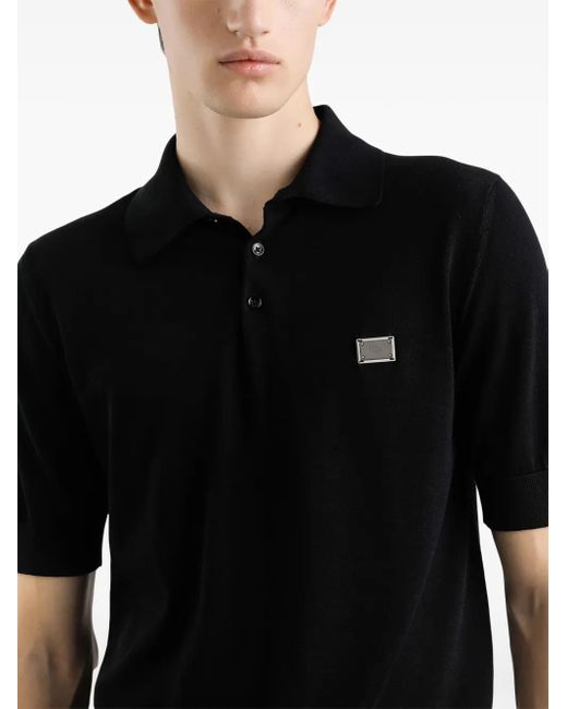 Dolce & Gabbana Black Logo-Plaque Polo Shirt for men