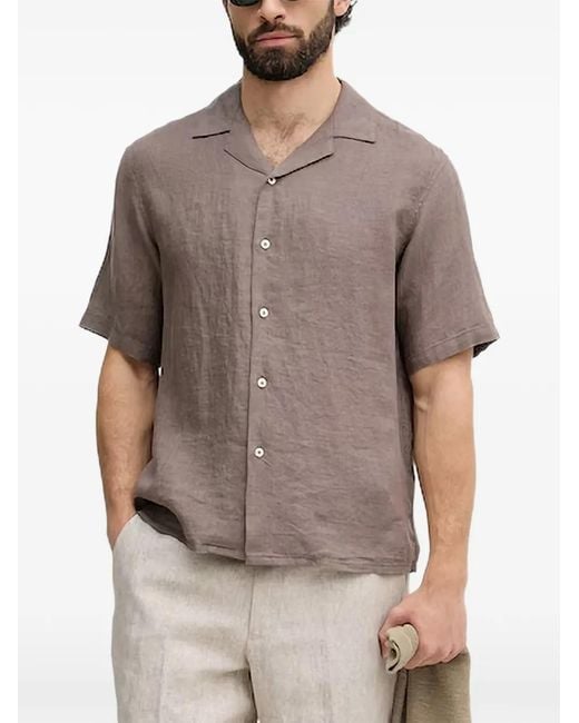 Benetton Gray Short-Sleeved Camp-Collar Shirt for men