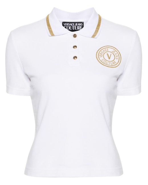 Polo en coton à logo brodé Versace en coloris White