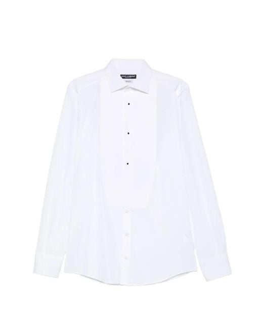 Dolce & Gabbana White Cotton Poplin-Fit Tuxedo Shirt for men