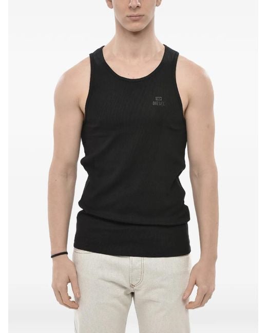 DIESEL Black Ribbed Logo-Print Tank Top for men