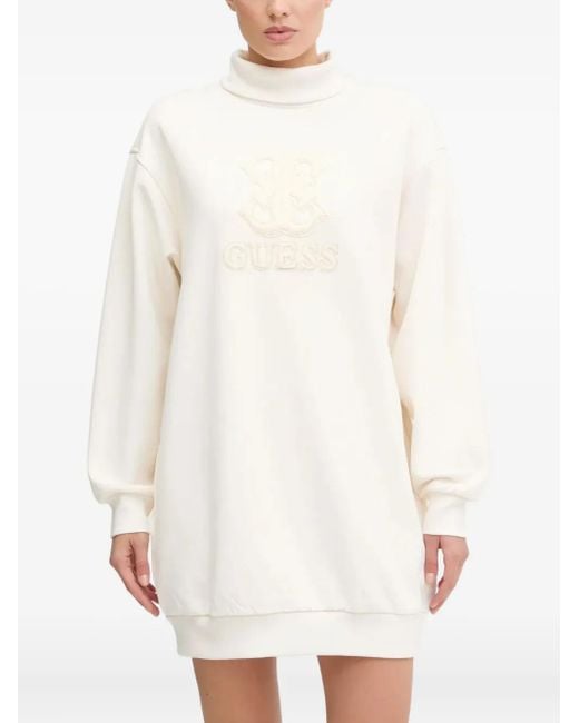 Vestido corto con cuello alto y logo Guess de color White
