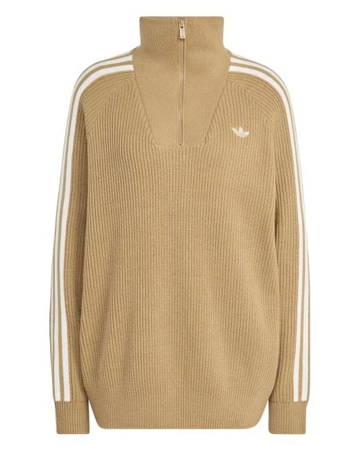 Adidas Natural Funnel-Neck Zip-Detail Jumper