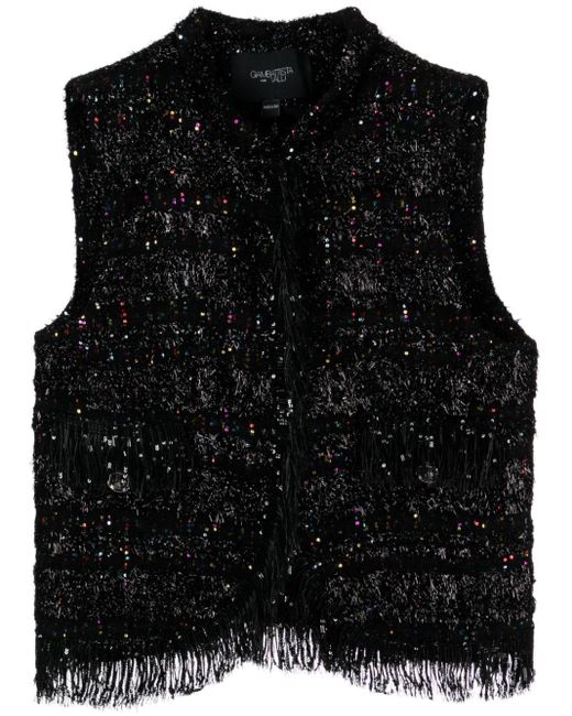 Giambattista Valli Black Sequin-embellished Tweed Gilet