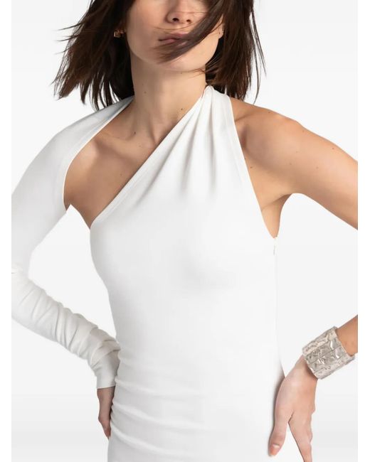 MARCELLA White Manhattan One-Shoulder Midi Dress