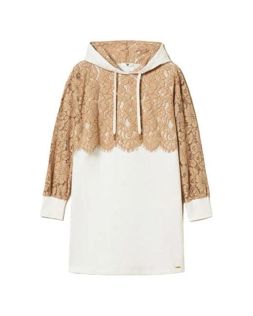 Twinset White Lace-Detail Hooded Dress