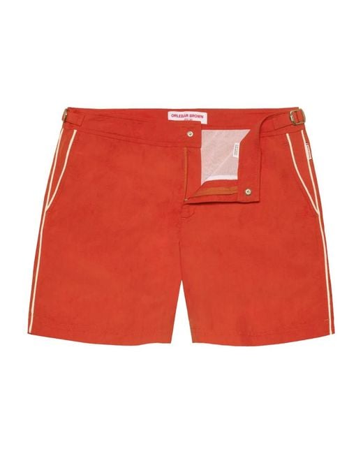 Orlebar Brown Red Mid-Length Swim Shorts With Contrast Seam Piping for men