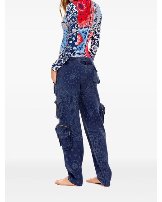 Agua Bendita Blue Lisina Paisley-Print Cargo-Pockets Trousers