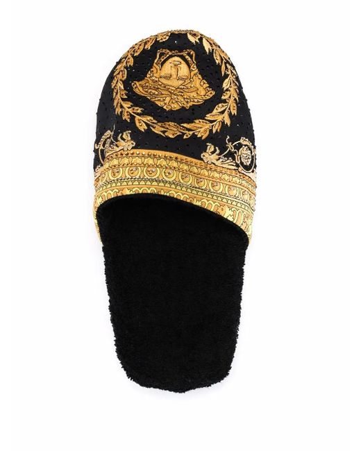 Versace Black Baroque-Print Slippers