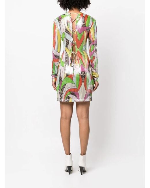 Philipp Plein Green Mix-Print Knitted Minidress