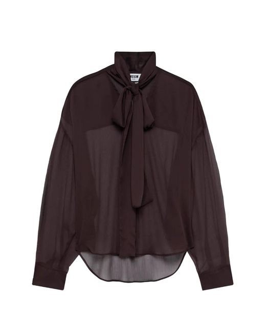 MSGM Purple Tie-Neck Sheer Blouse