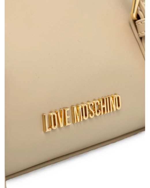 Love Moschino Natural Buckle-Detail Logo-Plaque Shoulder Bag