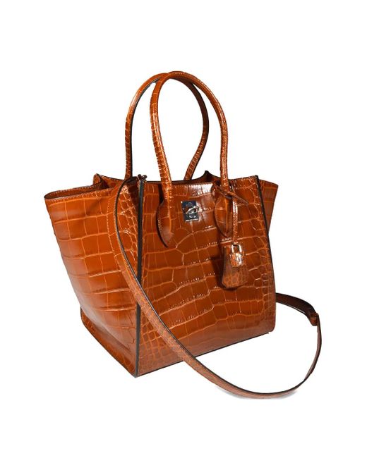 Ermanno Scervino Brown Croc-Embossed Tote Bag