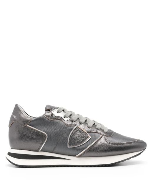 Philippe Model Gray Panelled Leather Mondial Sneakers