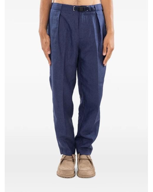 White Sand Blue Pantalon En Lin À Plis for men