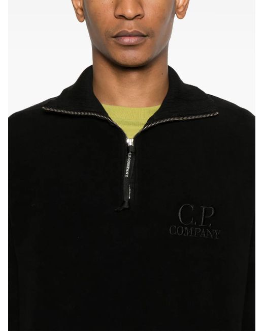 C P Company Black Fleeced Half-Zipped Sweatshirt for men