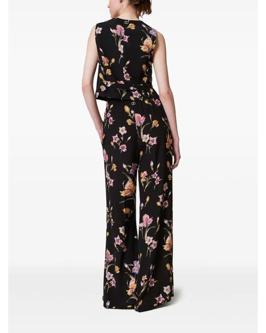 Twinset Black Floral-Print Trousers