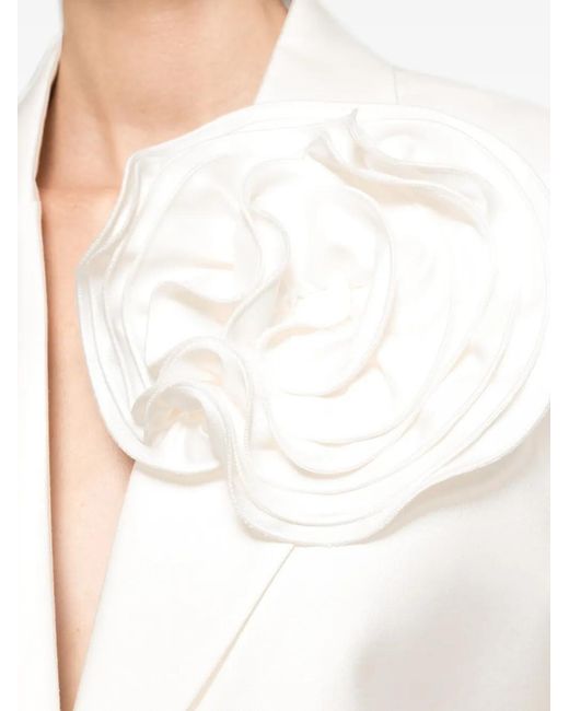 Nissa White Floral-Detail Crop Blazer