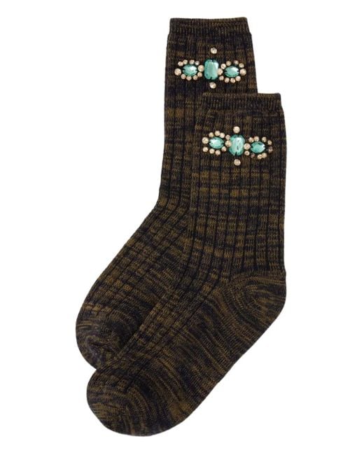 Pinko Black Gerippte Socken Mit Schmucksteinen