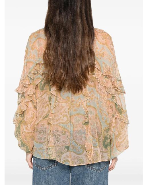 Zimmermann Natural Luna Flutter Ruffled Paisley Blouse