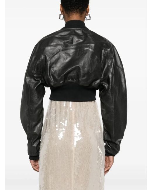 Rick Owens Black Leather Bomber Jacket